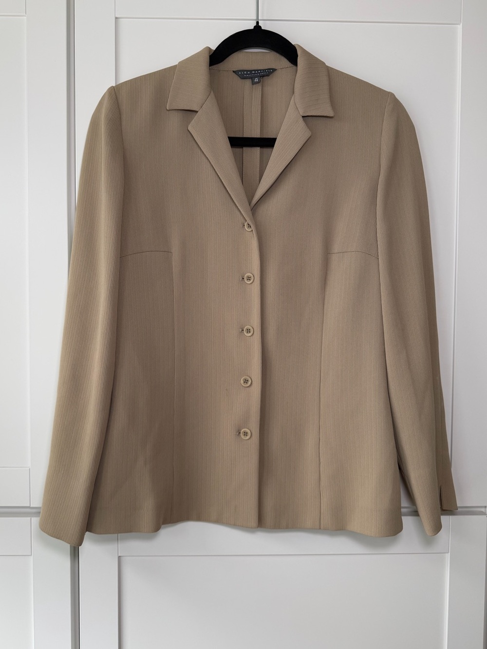 Vintage Alex Garfield Ribbed Tan Lightweight Classic Clean Button Up Blazer Top